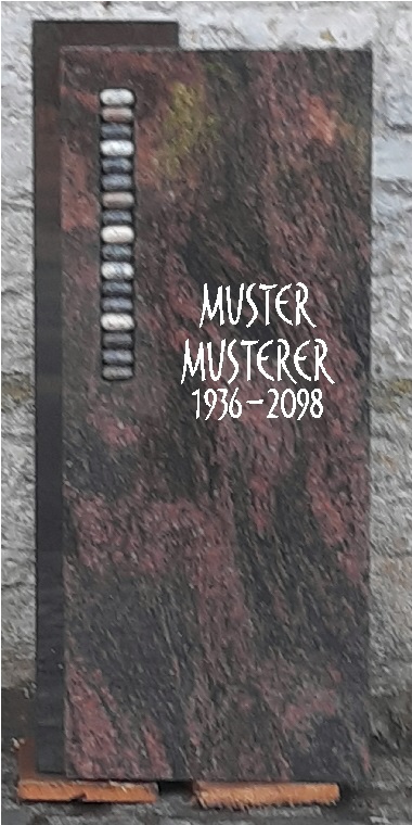 Roter Grabstein mit Kieseleinlage